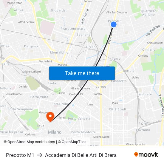 Precotto M1 to Accademia Di Belle Arti Di Brera map