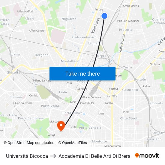 Università Bicocca to Accademia Di Belle Arti Di Brera map