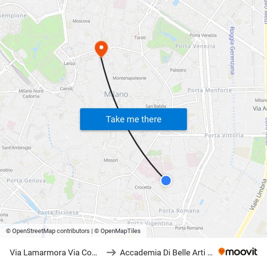 Via Lamarmora Via Commenda to Accademia Di Belle Arti Di Brera map