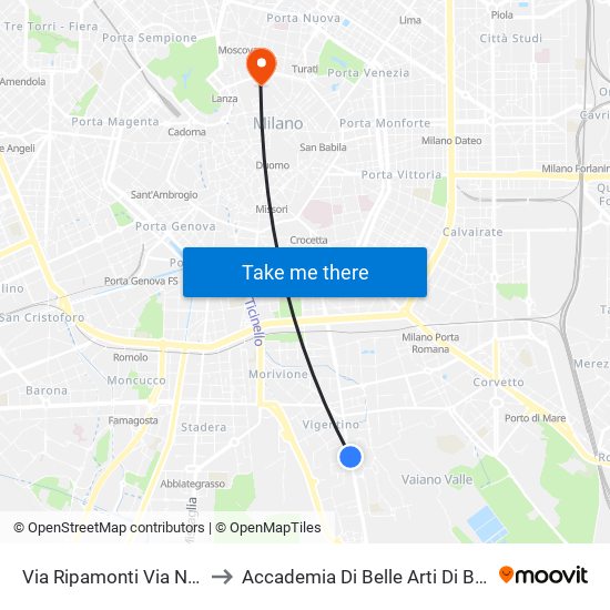 Via Ripamonti Via Noto to Accademia Di Belle Arti Di Brera map