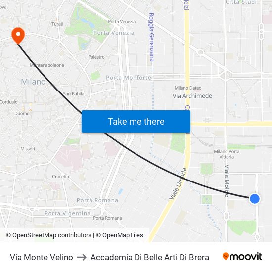 Via Monte Velino to Accademia Di Belle Arti Di Brera map