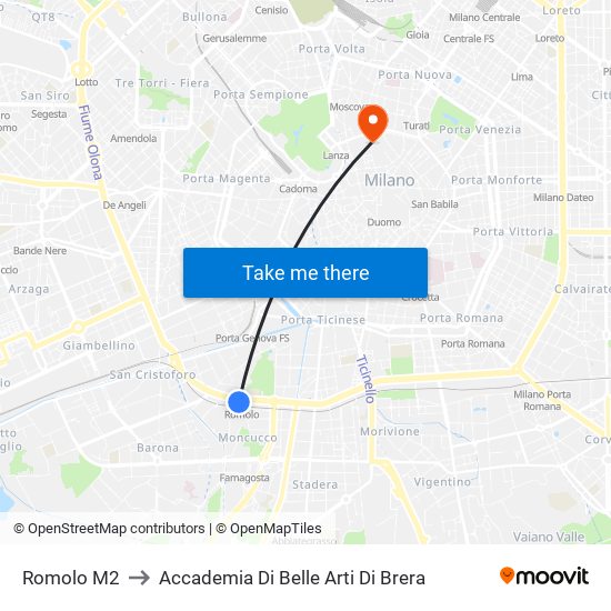 Romolo M2 to Accademia Di Belle Arti Di Brera map