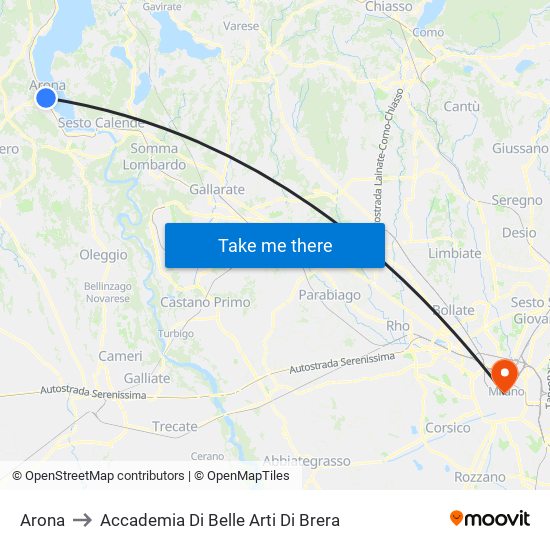 Arona to Accademia Di Belle Arti Di Brera map