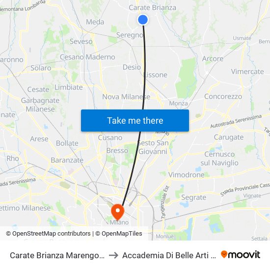 Carate Brianza Marengo/Milano to Accademia Di Belle Arti Di Brera map