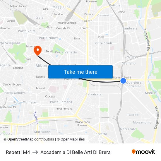 Repetti M4 to Accademia Di Belle Arti Di Brera map