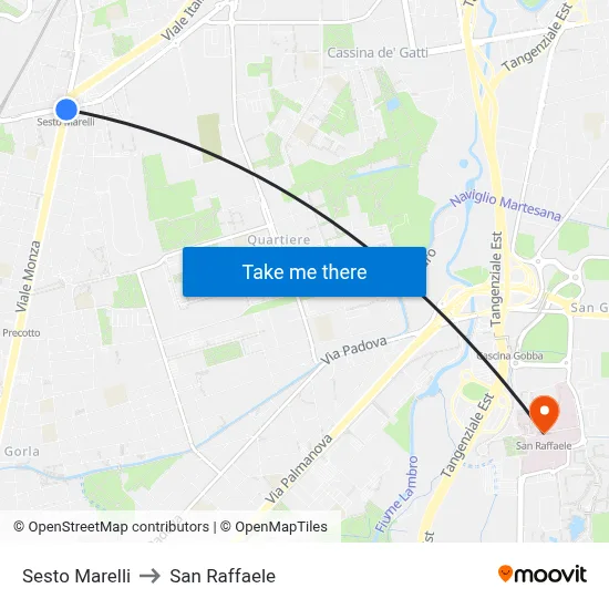 Sesto Marelli to San Raffaele map