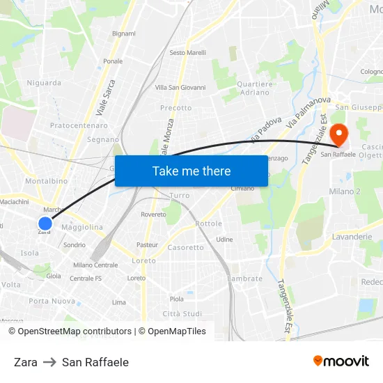 Zara to San Raffaele map