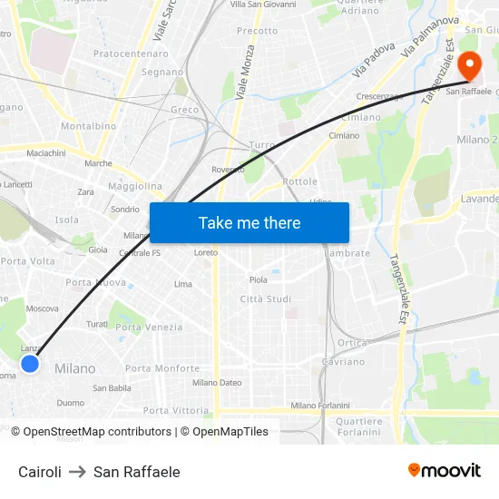 Cairoli to San Raffaele map