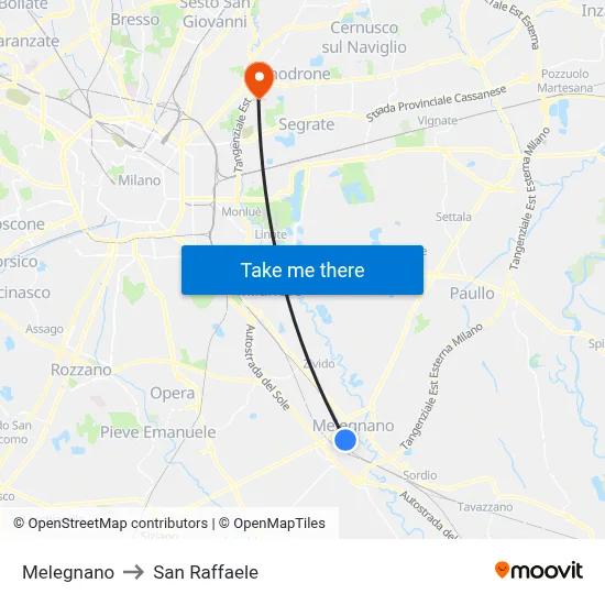 Melegnano to San Raffaele map
