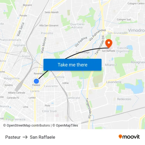 Pasteur to San Raffaele map