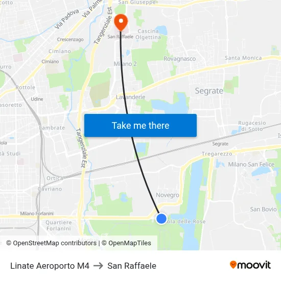 Linate Aeroporto M4 to San Raffaele map