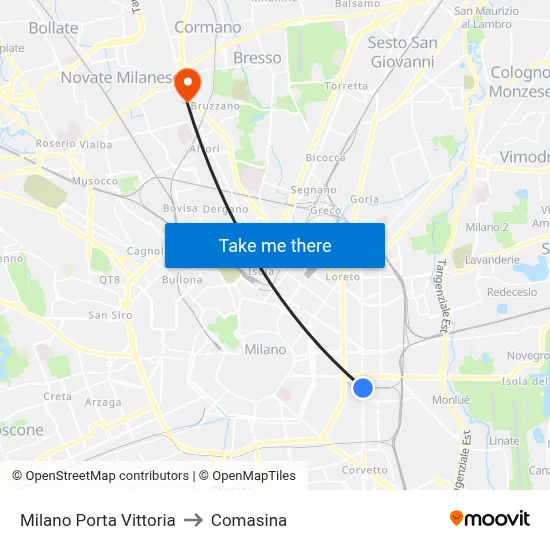 Milan Porta Vittoria to Comasina map