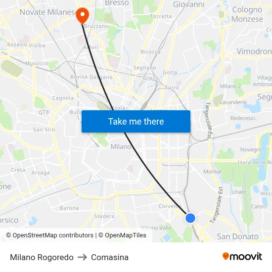 Milan Rogoredo to Comasina map