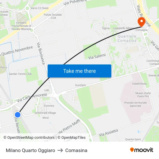 Milan Quarto Oggiaro to Comasina map