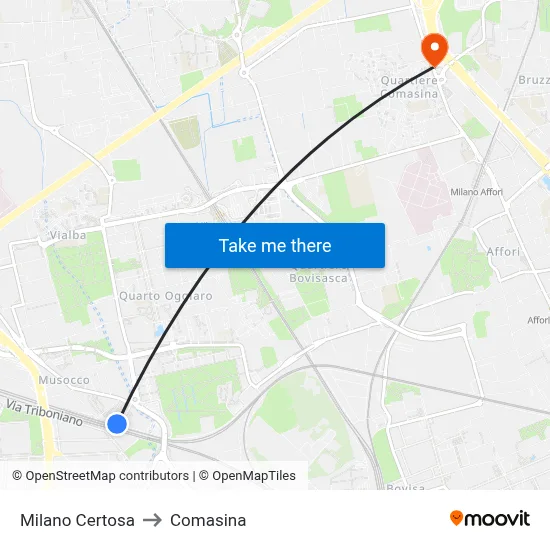 Milano Certosa to Comasina map