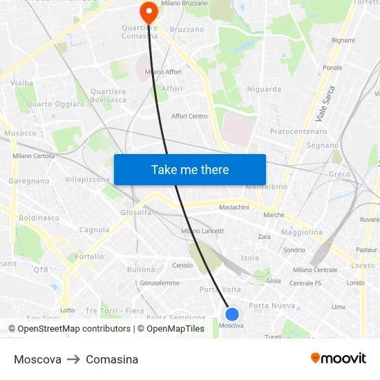 Moscova to Comasina map