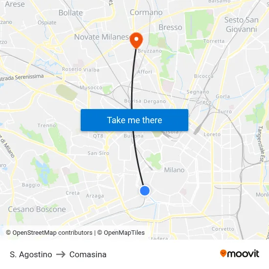 S. Agostino to Comasina map