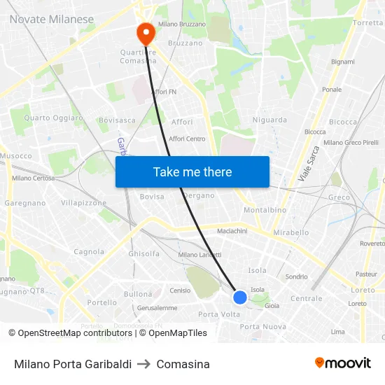 Milano Porta Garibaldi to Comasina map