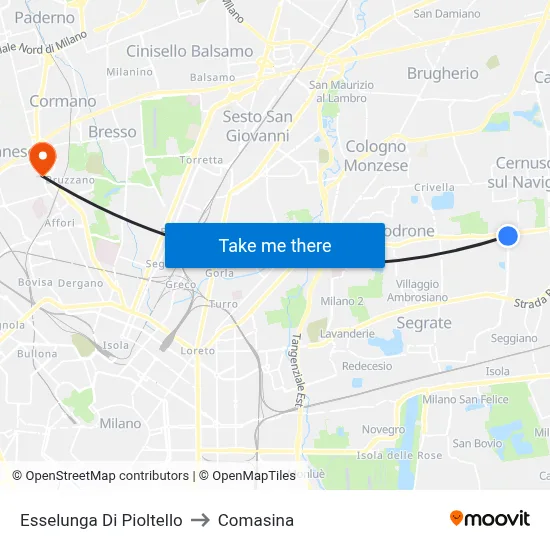Esselunga Pioltello to Comasina map