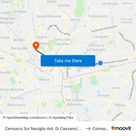 Cernusco Sul Naviglio Ant. Di Cassano/Mantova to Comasina map