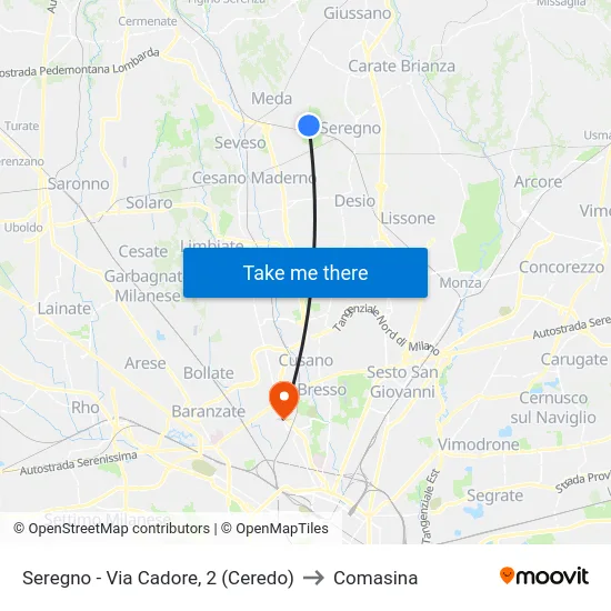 Seregno - Via Cadore, 2 (Ceredo) to Comasina map