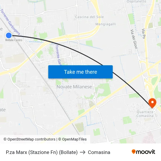 P.za Marx (Stazione Fn) (Bollate) to Comasina map