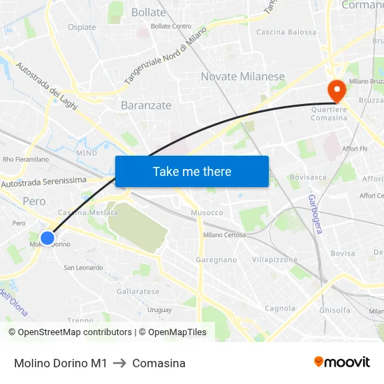 Molino Dorino M1 to Comasina map