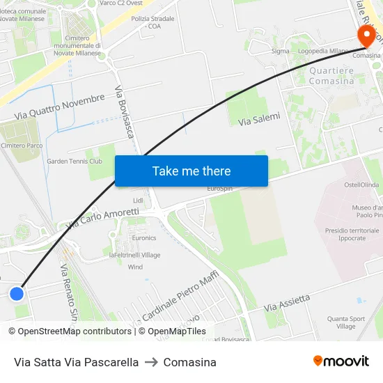 Via Satta Via Pascarella to Comasina map