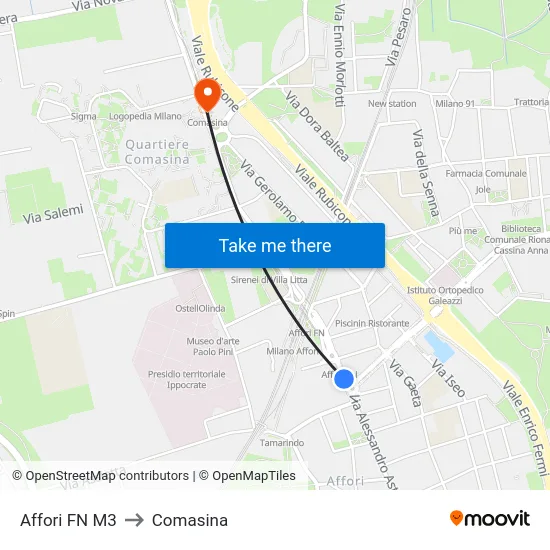 Affori FN M3 to Comasina map