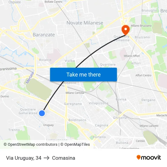 Via Uruguay, 34 to Comasina map