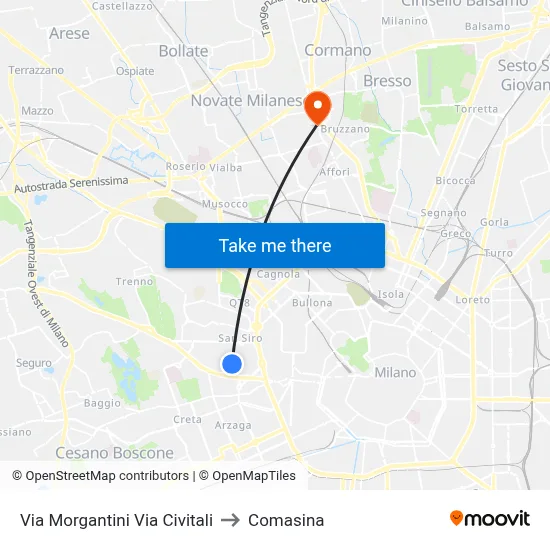 Via Morgantini Via Civitali to Comasina map