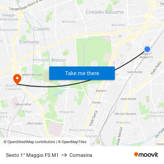 Sesto 1° Maggio FS M1 to Comasina map