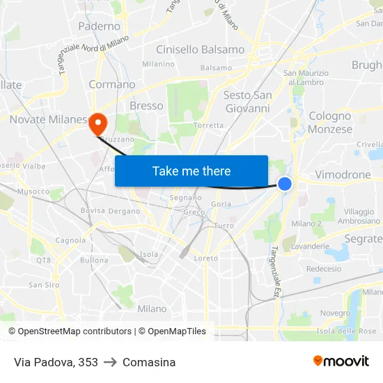 Via Padova, 353 to Comasina map
