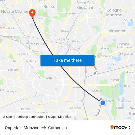 Ospedale Monzino to Comasina map