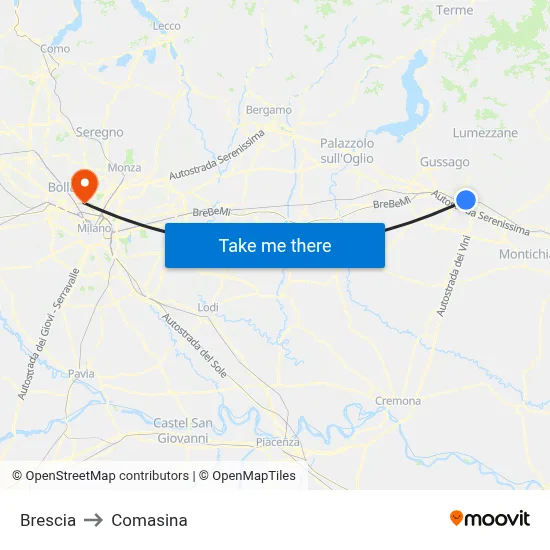 Brescia to Comasina map