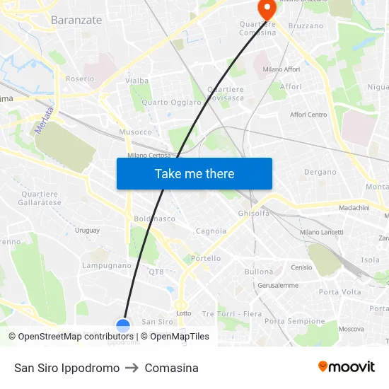San Siro Ippodromo to Comasina map