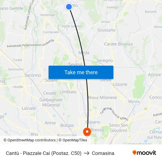 Cantù - Piazzale Cai (Postaz. C50) to Comasina map