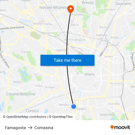 Famagosta to Comasina map