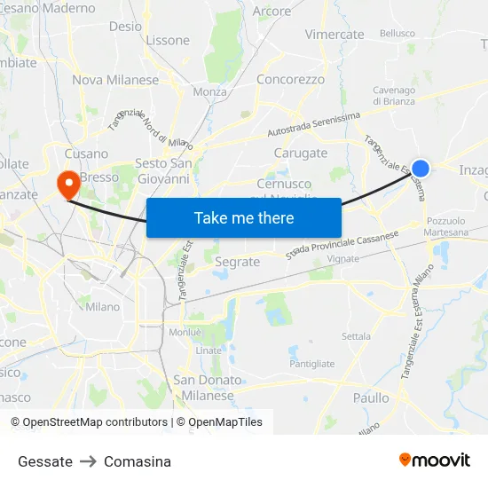 Gessate to Comasina map