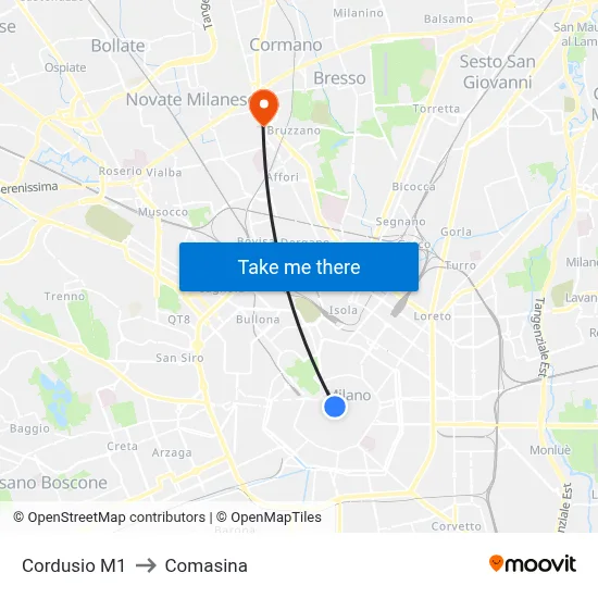 Cordusio M1 to Comasina map