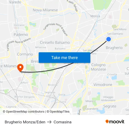 Brugherio Monza/Eden to Comasina map