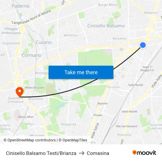 Cinisello Balsamo Testi/Brianza to Comasina map