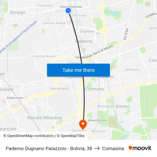 Paderno Dugnano Palazzolo - Bolivia, 38 to Comasina map