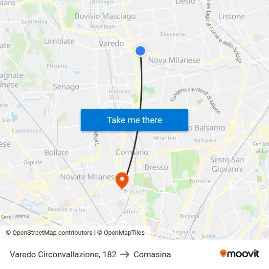 Varedo Circonvallazione, 182 to Comasina map