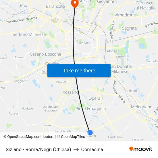 Siziano - Roma/Negri (Chiesa) to Comasina map