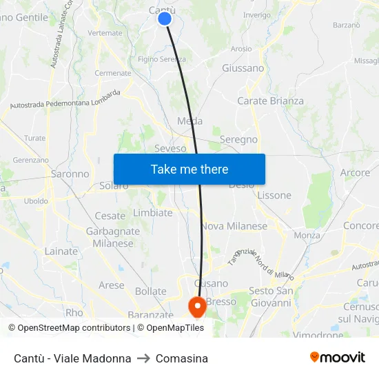Cantù - Madonna Avenue to Comasina map