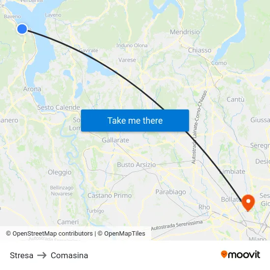 Stresa to Comasina map