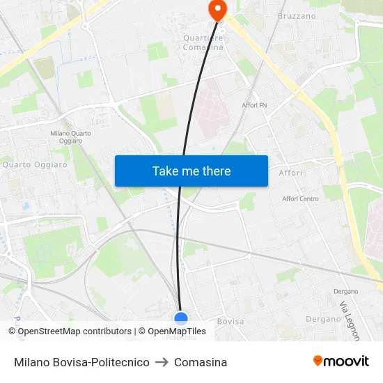 Milan Bovisa-Polytechnic to Comasina map