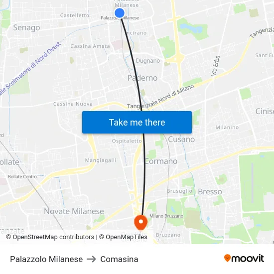 Palazzolo Milanese to Comasina map