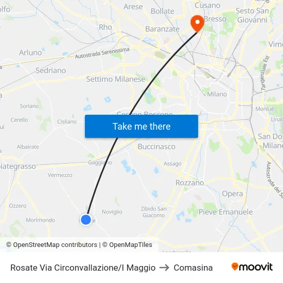 Rosate Via Circonvallazione/I Maggio to Comasina map